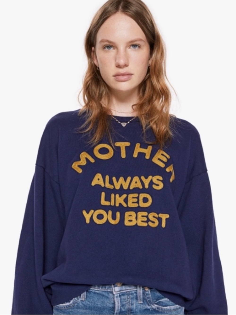 ‘Mother Always Liked You Best' Embroidered Drop Square Neck - Medium